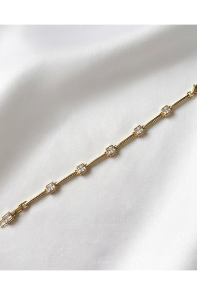 Melanj Craft Shiny Square Stone Design Bracelet -Gold