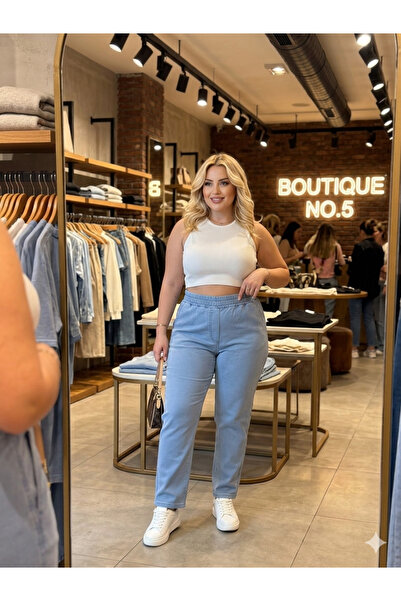 Butik BELİ LASTİKLİ YÜKSEK BEL BORU PAÇA KOT PANTOLON BÜYÜK KÜÇÜK BEDEN