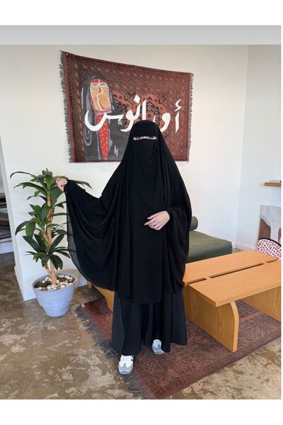 VELARA1 خمار فتحة يد عادي بقماش ليزر كوري سوادة فاحم+نقاب اسلامي