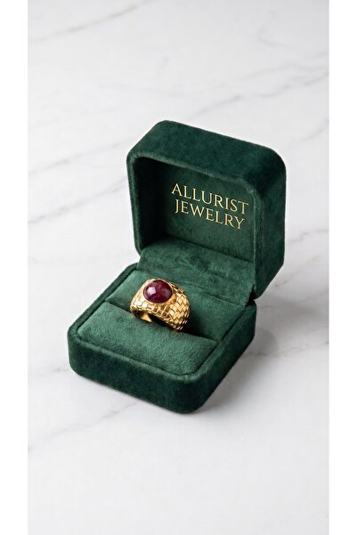 Allurist Jewerly Premium Seri el yapımı bordo taşlı yüzük