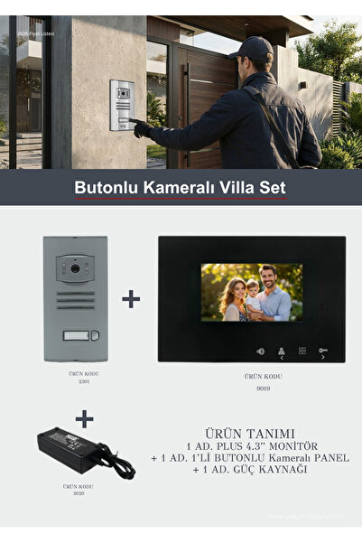 SİMGE Kameralı Görüntülü Diafon Villa Seti - 4.3" İnç Ekranlı Monitör ve Dış ...