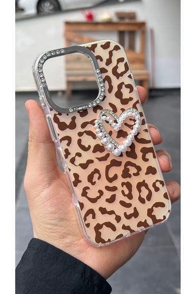 EDELFU متوافق مع iPhone 13 و14 - غطاء على شكل قلب من حجر الفهد مع جوانب سميكة...