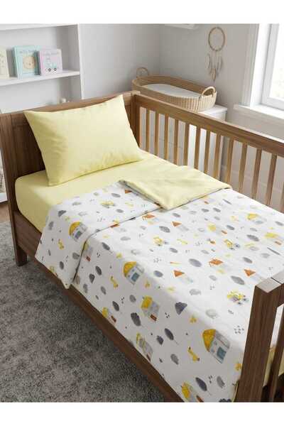 Terzi Ömer 100% Cotton Yellow Home Patterned Baby Duvet Cover Set