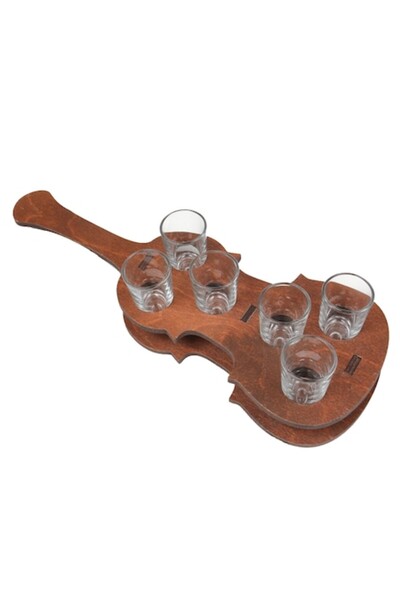 OEM Set of 6 glasses with double wooden support, Viora, 30 ml