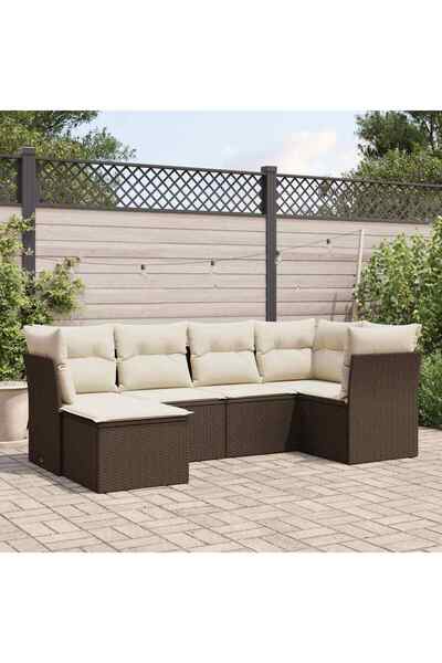 vidaxl Garden sofa set with cushions, 6 pieces, brown, polyrattan