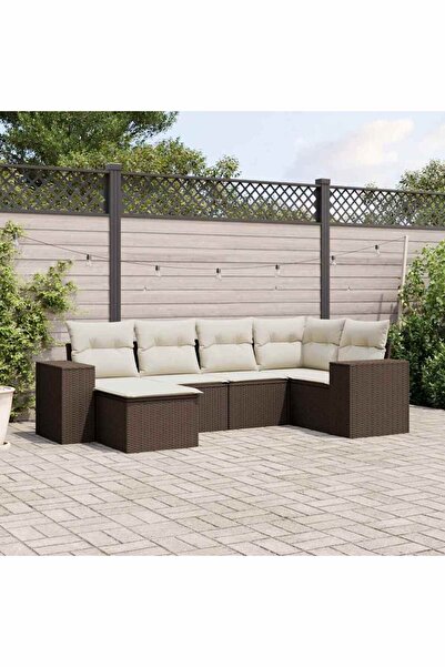 vidaxl Set canapele de gradina cu perne, 6 piese, maro, poliratan