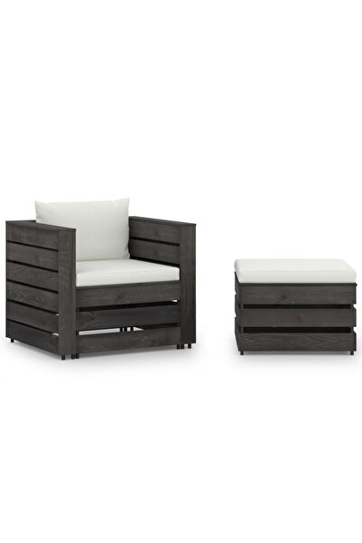 vidaxl Set mobilier gradina cu perne, 2 piese, gri, lemn impregnat