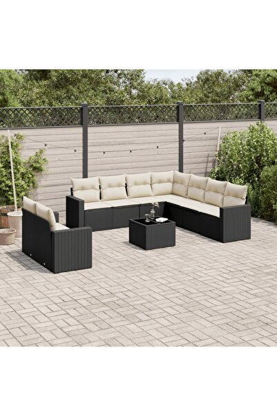 vidaxl Set canapele de gradina cu perne, 10 piese, negru, poliratan