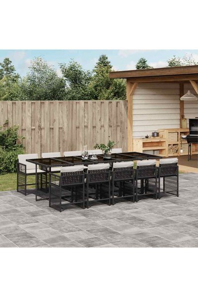 vidaxl Set mobilier de exterior cu perne, 11 piese, negru, poliratan