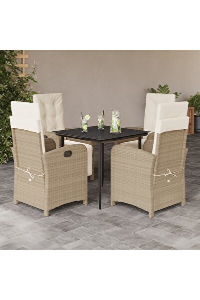 vidaxl Garden furniture set with cushions, 5 pieces, beige, polyrattan