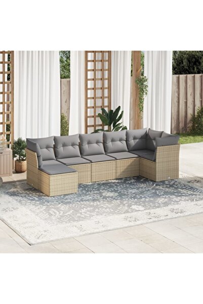 vidaxl Garden sofa set, 7 pieces, with cushions, beige, polyrattan