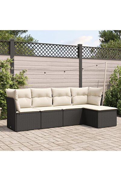 vidaxl Set mobilier de gradina cu perne, 5 piese, negru, poliratan