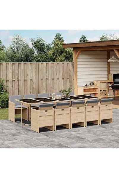 vidaxl Set mobilier gradina cu perne, 11 piese bej combinat poliratan