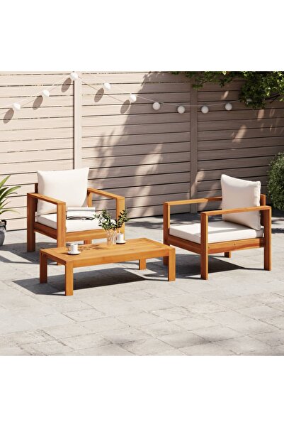vidaxl Set de canapele de gradina cu perne, 3 piese, lemn masiv acacia