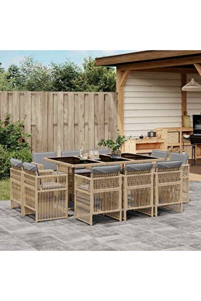 vidaxl Set mobilier gradina cu perne, 11 piese bej combinat poliratan