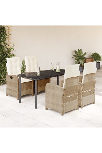 vidaxl Garden furniture set with cushions, 5 pieces, beige, polyrattan