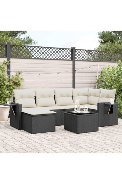vidaxl Set canapele de gradina cu perne, 7 piese, negru, poliratan