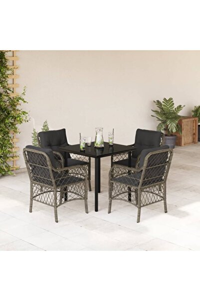 vidaxl Set mobilier de gradina cu perne, 5 piese, gri, poliratan