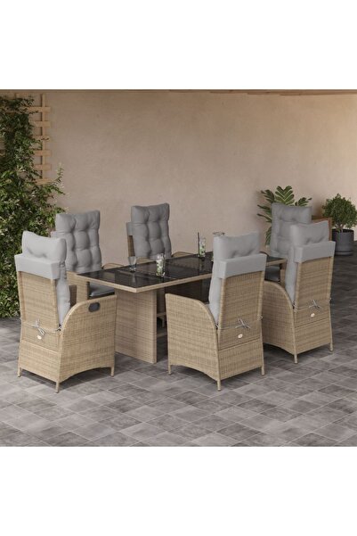 vidaxl Set mobilier pentru gradina, 7 piese, cu perne, bej, poliratan
