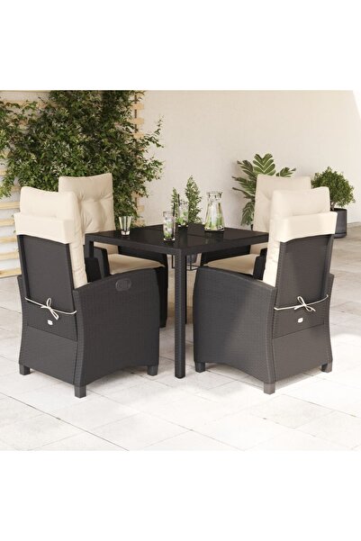 vidaxl Garden furniture set with cushions, 5 pieces, black, polyrattan