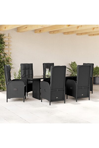 vidaxl Garden furniture set with cushions, 7 pieces, black, polyrattan