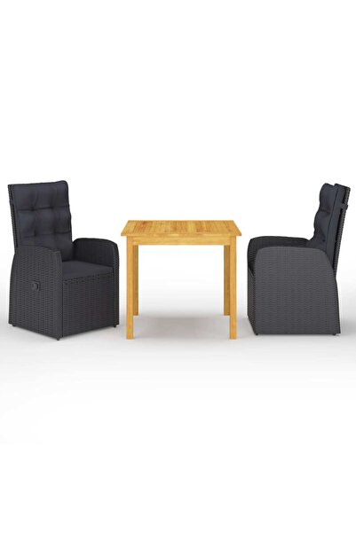 vidaxl Set mobilier de gradina, 3 piese, negru