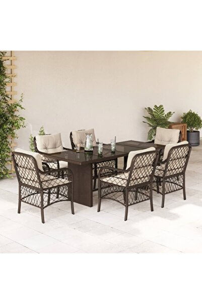 vidaxl Set mobilier de gradina cu perne, 7 piese, maro, poliratan