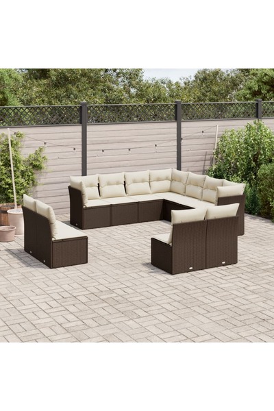 vidaxl Set canapele de gradina cu perne, 11 piese, maro, poliratan