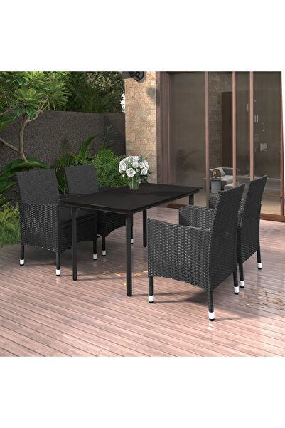 vidaxl Set mobilier de gradina cu perne 5 piese poliratan & sticla