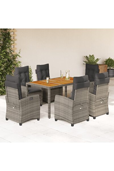 vidaxl Set mobilier de gradina cu perne, 7 piese, gri, poliratan