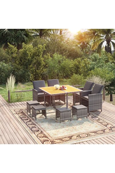 vidaxl Set mobilier gradina cu perne, 9 piese, gri, poliratan