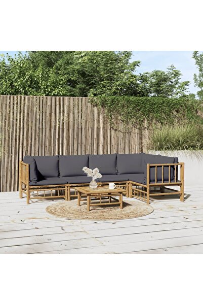 Concept Set mobilier de grădină cu perne gri închis, 6 piese, bambus