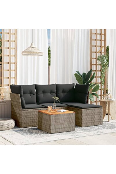 vidaxl Set canapea de gradina cu perne, 5 piese, gri, poliratan