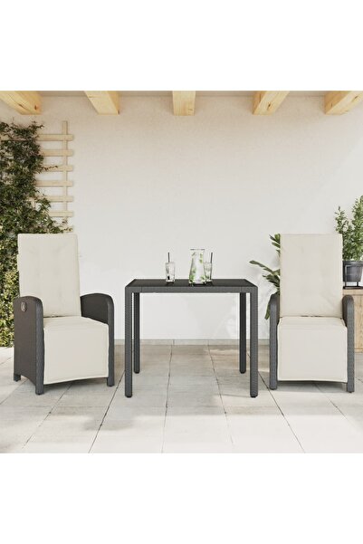 vidaxl Bistro set with cushions, 3 pieces, black, polyrattan