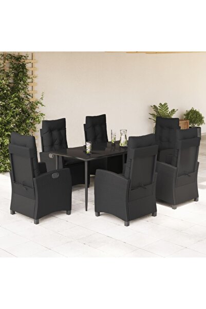 vidaxl Set mobilier de gradina cu perne, 7 piese, negru, poliratan