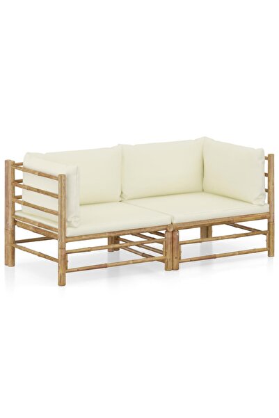 vidaxl Set mobilier de gradina cu perne alb crem, 2 piese, bambus