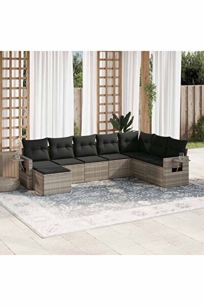 vidaxl Garden furniture set with cushions, 8 pieces, light grey polyrattan