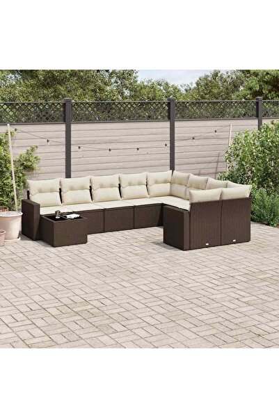 vidaxl Set canapele de gradina cu perne, 10 piese, maro, poliratan
