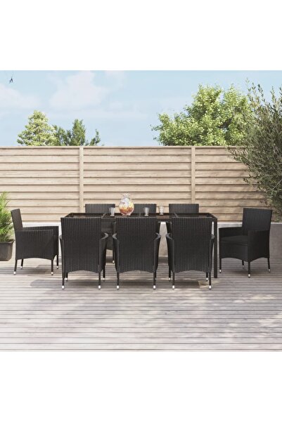 Concept Set mobilier de grădină cu perne, 9 piese, negru, poliratan