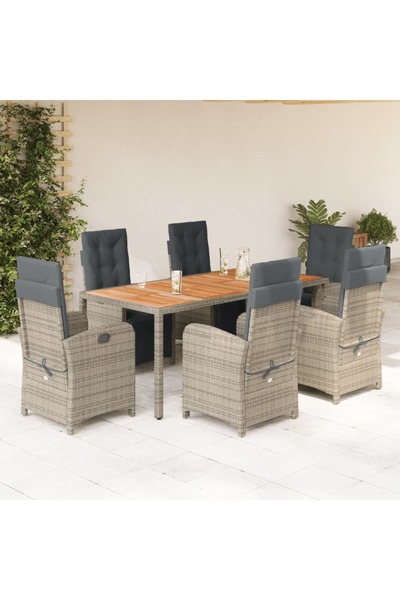 vidaxl Set mobilier de gradina cu perne, 7 piese, gri, poliratan