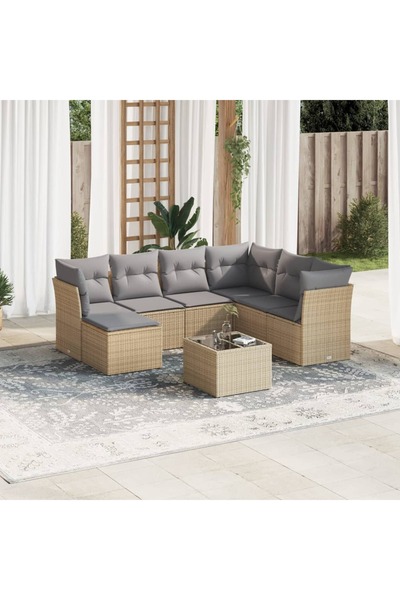 vidaxl Set canapele de gradina, 8 piese, cu perne, bej, poliratan