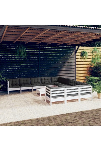 vidaxl Set mobilier gradina cu perne, 12 piese, alb, lemn de pin