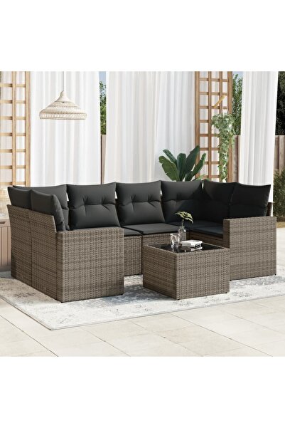 vidaxl Set canapele de gradina, 7 piese, cu perne, gri, poliratan