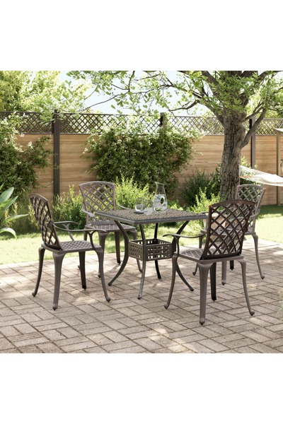 vidaxl Set mobilier de gradina, 5 piese, bronz, aluminiu turnat