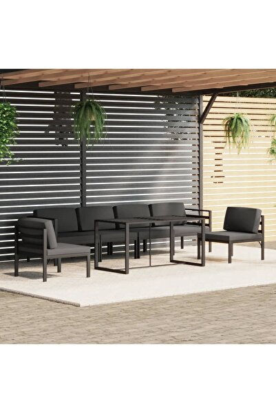vidaxl Garden furniture set with cushions, 7 pieces, anthracite, aluminum