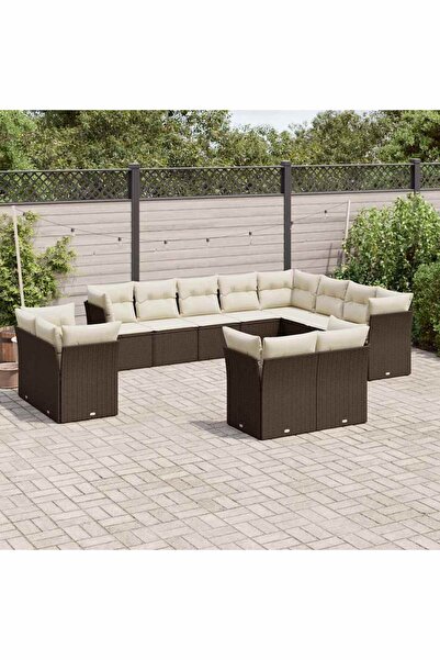 vidaxl Set canapele de gradina cu perne, 12 piese, maro, poliratan