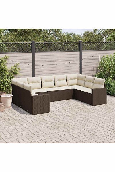 vidaxl Set canapele de gradina cu perne, 9 piese, maro, poliratan
