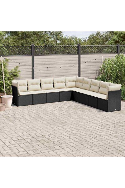 vidaxl Set mobilier de gradina cu perne, 9 piese, negru, poliratan