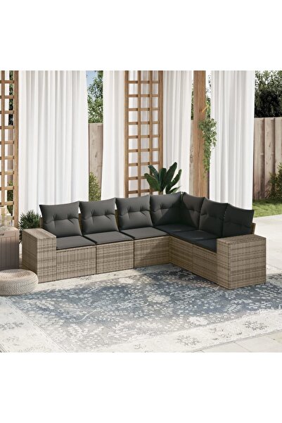 vidaxl Garden furniture set with cushions, 6 pieces, grey, polyrattan