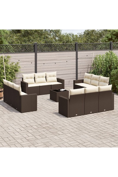 vidaxl Set canapele de gradina cu perne, 13 piese, maro, poliratan